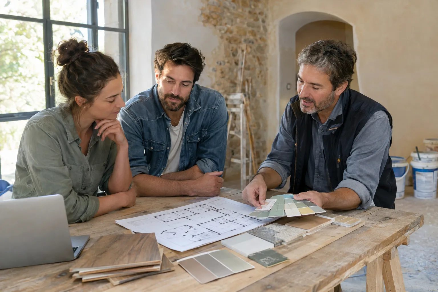 L’étude du projet : plans, échantillons et explications données au couple
